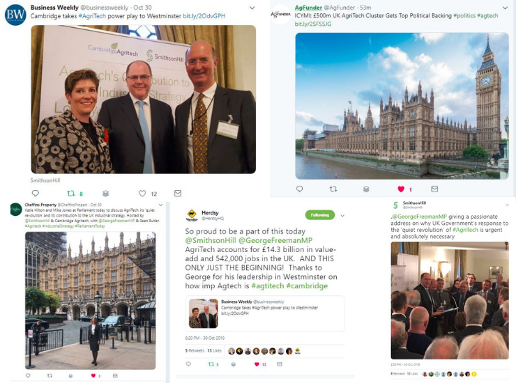 Collage of tweets about event at Westminster